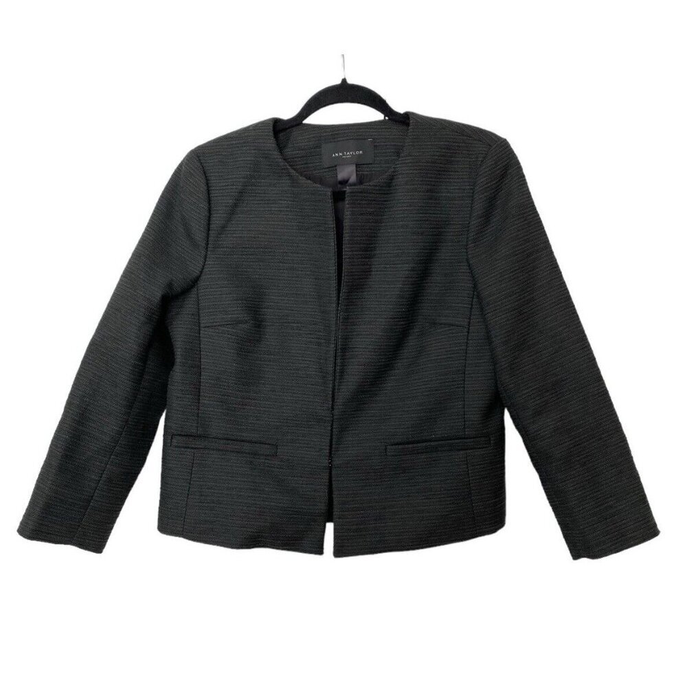 Ann Taylor Factory Womens Forrest Green & Metallic Black Textured Striped Blazer